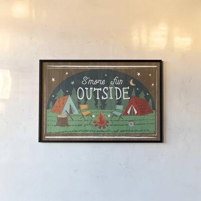 Comfy Camping VII by Melissa Averinos. shown as a paper print in a black flame. Available as a archival giclee rolled canvas, fine art paper, or poster print. SKU 59743i.