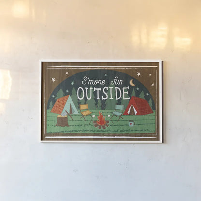 Comfy Camping VII by Melissa Averinos. shown as a paper print in a white frame. Available as a archival giclee rolled canvas, fine art paper, or poster print. SKU 59743i.