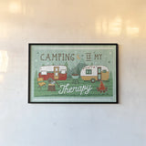 Comfy Camping VIII by Melissa Averinos. shown as a paper print in a black flame. Available as a archival giclee rolled canvas, fine art paper, or poster print. SKU 59744i.