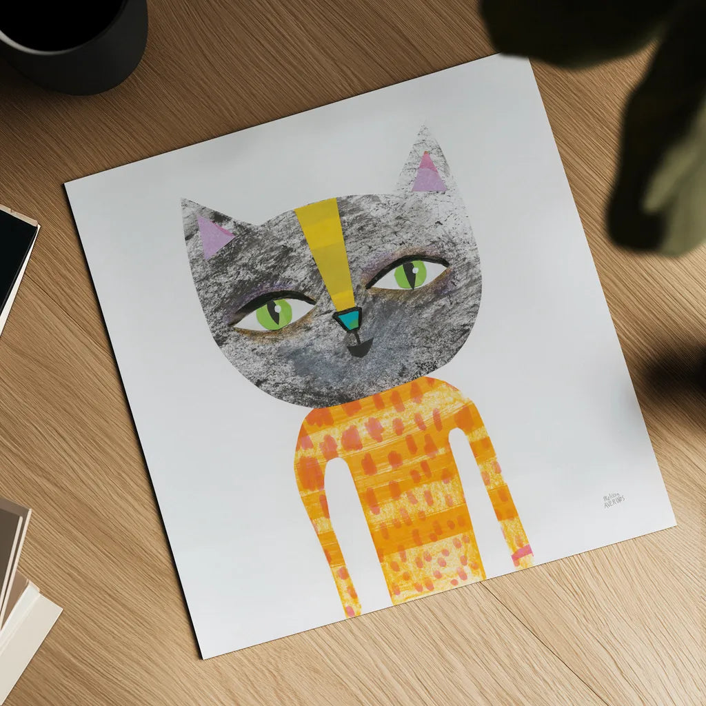 Cool Cats I by Melissa Averinos. Shown as a detailed flat fine art print, highlighting archival giclee quality. Available as an archival giclee rolled canvas, fine art paper, or poster print. SKU 32893a.