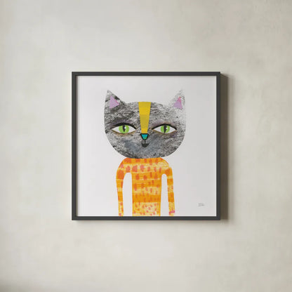 Cool Cats I by Melissa Averinos. Shown in a sleek black glass frame for a contemporary gallery look. Available as an archival giclee rolled canvas, fine art paper, or poster print. SKU 32893a.