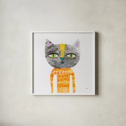 Cool Cats I by Melissa Averinos. Shown in a crisp white glass frame for a clean and minimalist style. Available as an archival giclee rolled canvas, fine art paper, or poster print. SKU 32893a.