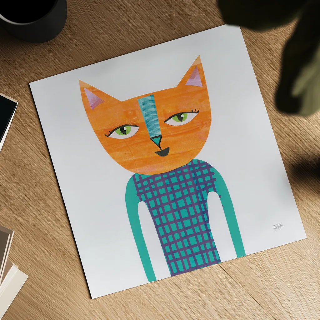Cool Cats II by Melissa Averinos. Shown as a detailed flat fine art print, highlighting archival giclee quality. Available as an archival giclee rolled canvas, fine art paper, or poster print. SKU 32894a.