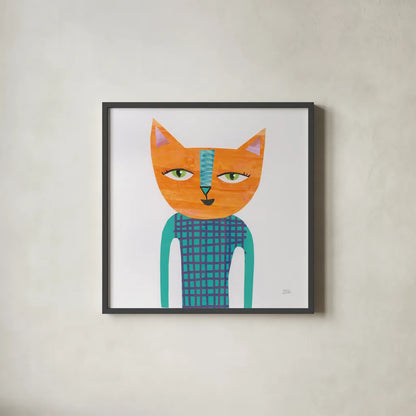 Cool Cats II by Melissa Averinos. Shown in a sleek black glass frame for a contemporary gallery look. Available as an archival giclee rolled canvas, fine art paper, or poster print. SKU 32894a.