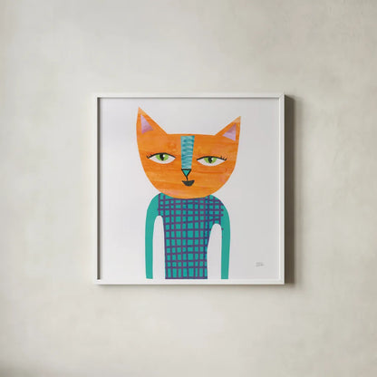 Cool Cats II by Melissa Averinos. Shown in a crisp white glass frame for a clean and minimalist style. Available as an archival giclee rolled canvas, fine art paper, or poster print. SKU 32894a.