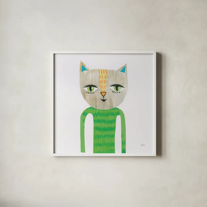 Cool Cats III by Melissa Averinos. Shown in a crisp white glass frame for a clean and minimalist style. Available as an archival giclee rolled canvas, fine art paper, or poster print. SKU 32895a.