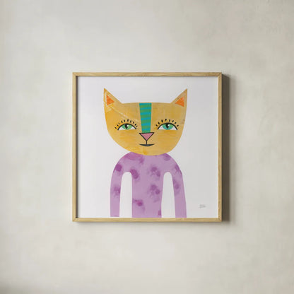 Cool Cats IV by Melissa Averinos. Shown in a natural wood glass frame for a timeless modern aesthetic. Available as an archival giclee rolled canvas, fine art paper, or poster print. SKU 32896a.