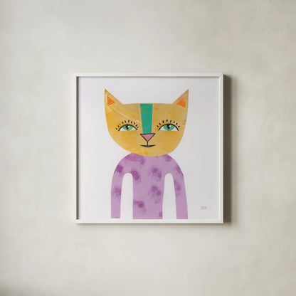 Cool Cats IV by Melissa Averinos. Shown in a crisp white glass frame for a clean and minimalist style. Available as an archival giclee rolled canvas, fine art paper, or poster print. SKU 32896a.