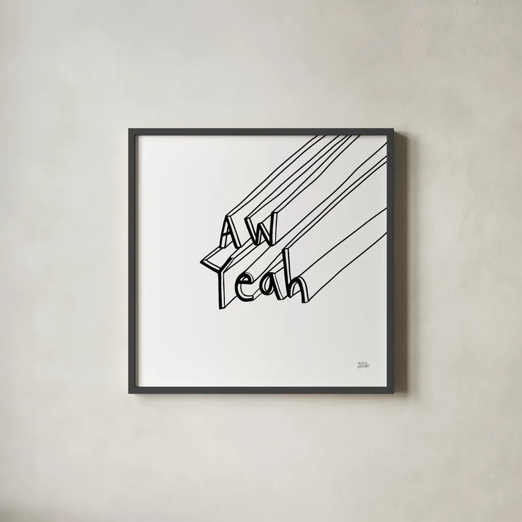 Cool Sayings II BW by Melissa Averinos. Shown in a sleek black glass frame for a contemporary gallery look. Available as an archival giclee rolled canvas, fine art paper, or poster print. SKU 64388a.
