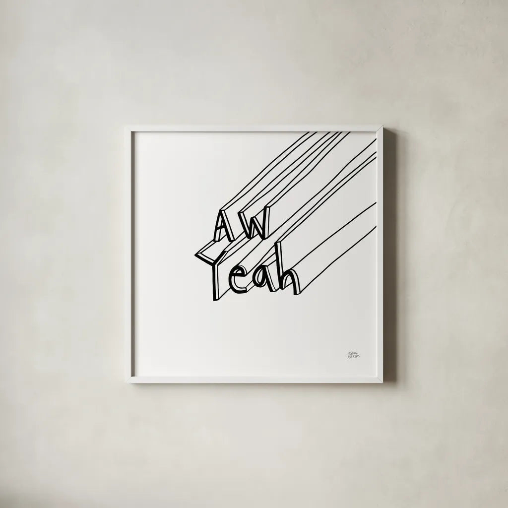 Cool Sayings II BW by Melissa Averinos. Shown in a crisp white glass frame for a clean and minimalist style. Available as an archival giclee rolled canvas, fine art paper, or poster print. SKU 64388a.