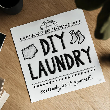 DIY Laundry by Melissa Averinos. Shown as a detailed flat fine art print, highlighting archival giclee quality. Available as an archival giclee rolled canvas, fine art paper, or poster print. SKU 59178a.