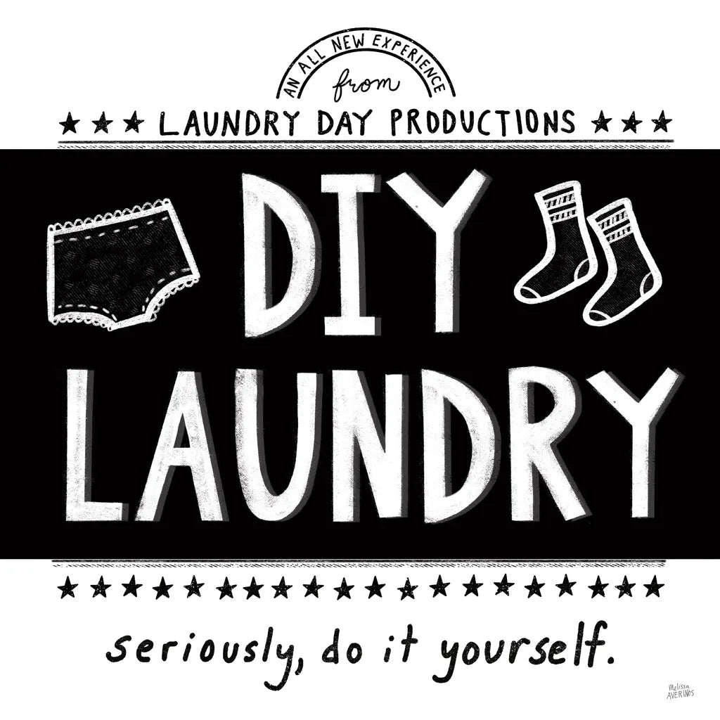 DIY Laundry BW by Melissa Averinos. SKU 59466a. Archival Giclee Fine art print for wall decor.
