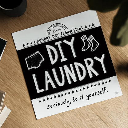 DIY Laundry BW by Melissa Averinos. Shown as a detailed flat fine art print, highlighting archival giclee quality. Available as an archival giclee rolled canvas, fine art paper, or poster print. SKU 59466a.