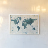 Discover the World Blue by Melissa Averinos. shown as a paper print in a white frame. Available as a archival giclee rolled canvas, fine art paper, or poster print. SKU 25365i.