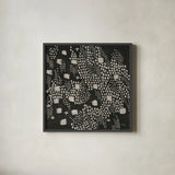 Dots and Blocks by Melissa Averinos. Shown in a sleek black glass frame for a contemporary gallery look. Available as an archival giclee rolled canvas, fine art paper, or poster print. SKU 69864a.