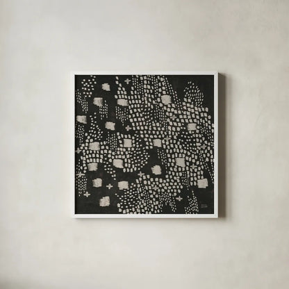 Dots and Blocks by Melissa Averinos. Shown in a crisp white glass frame for a clean and minimalist style. Available as an archival giclee rolled canvas, fine art paper, or poster print. SKU 69864a.