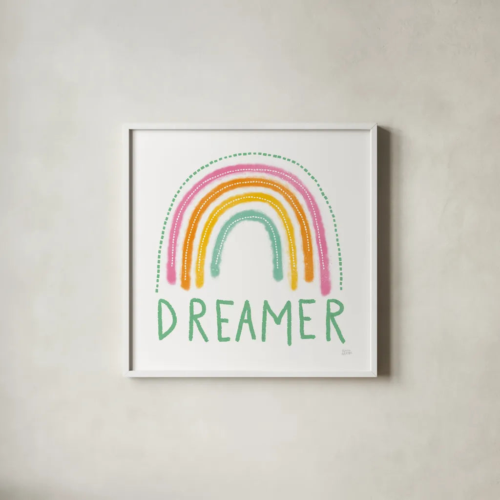 Dreamer by Melissa Averinos. Shown in a crisp white glass frame for a clean and minimalist style. Available as an archival giclee rolled canvas, fine art paper, or poster print. SKU 59980a.