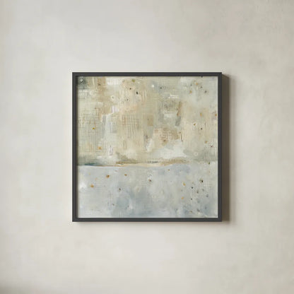 Dreaming of the Shore Neutral by Melissa Averinos. Shown in a sleek black glass frame for a contemporary gallery look. Available as an archival giclee rolled canvas, fine art paper, or poster print. SKU 28915a.