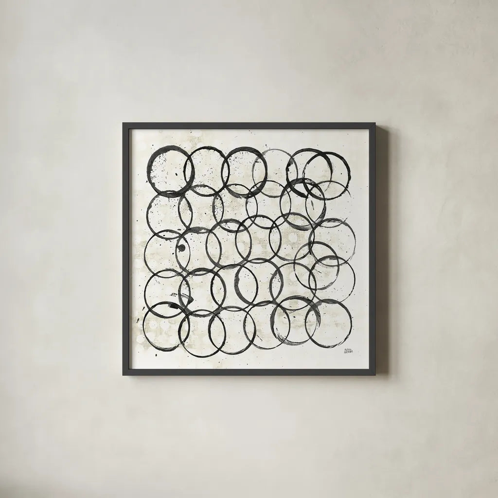 Eclipse II Neutral by Melissa Averinos. Shown in a sleek black glass frame for a contemporary gallery look. Available as an archival giclee rolled canvas, fine art paper, or poster print. SKU 29240a.
