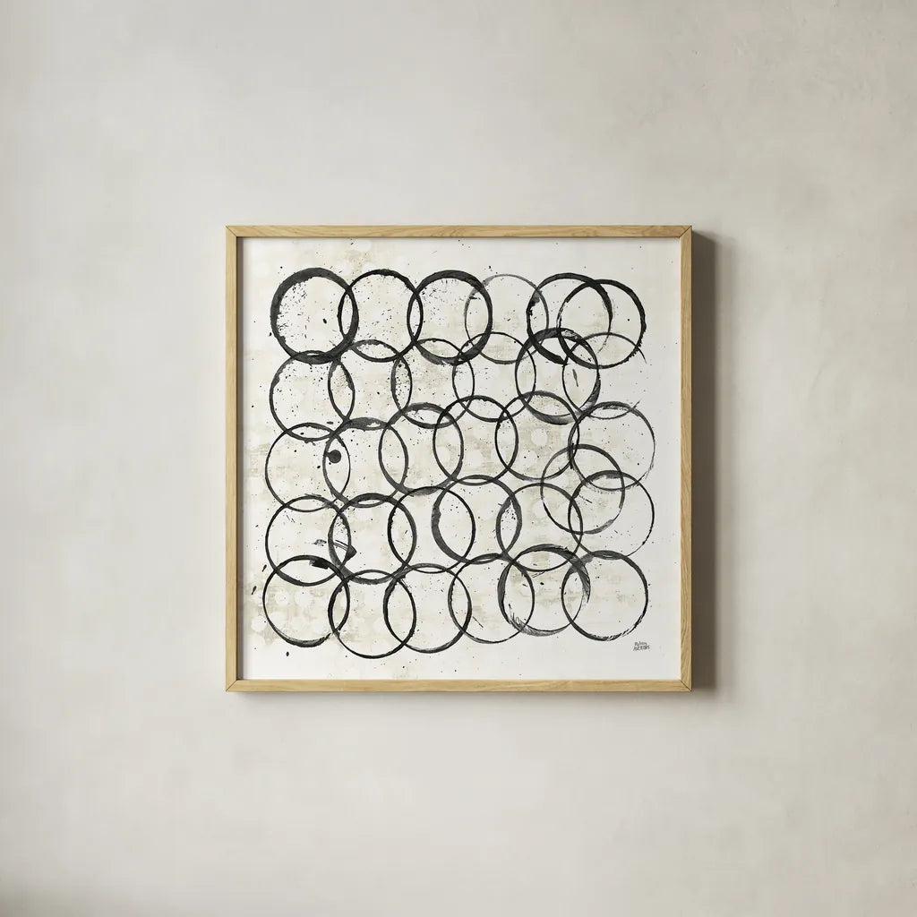 Eclipse II Neutral by Melissa Averinos. Shown in a natural wood glass frame for a timeless modern aesthetic. Available as an archival giclee rolled canvas, fine art paper, or poster print. SKU 29240a.