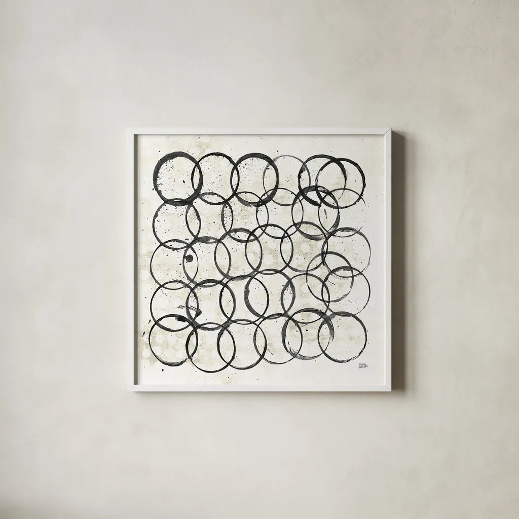 Eclipse II Neutral by Melissa Averinos. Shown in a crisp white glass frame for a clean and minimalist style. Available as an archival giclee rolled canvas, fine art paper, or poster print. SKU 29240a.