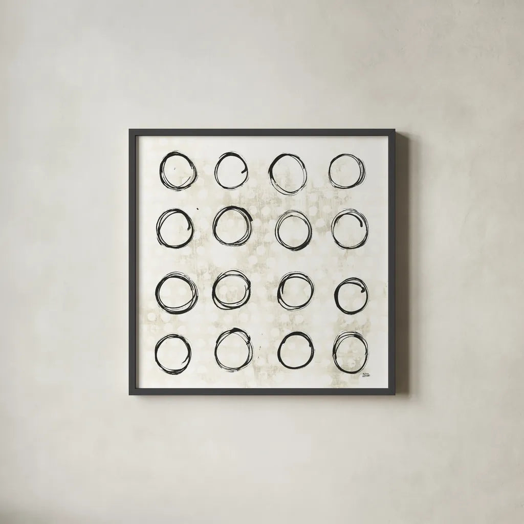 Eclipse III Neutral by Melissa Averinos. Shown in a sleek black glass frame for a contemporary gallery look. Available as an archival giclee rolled canvas, fine art paper, or poster print. SKU 29241a.