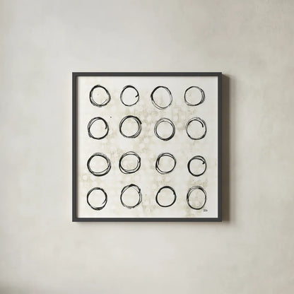Eclipse III Neutral by Melissa Averinos. Shown in a sleek black glass frame for a contemporary gallery look. Available as an archival giclee rolled canvas, fine art paper, or poster print. SKU 29241a.