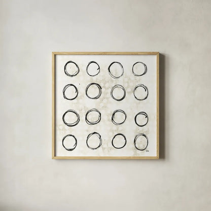 Eclipse III Neutral by Melissa Averinos. Shown in a natural wood glass frame for a timeless modern aesthetic. Available as an archival giclee rolled canvas, fine art paper, or poster print. SKU 29241a.