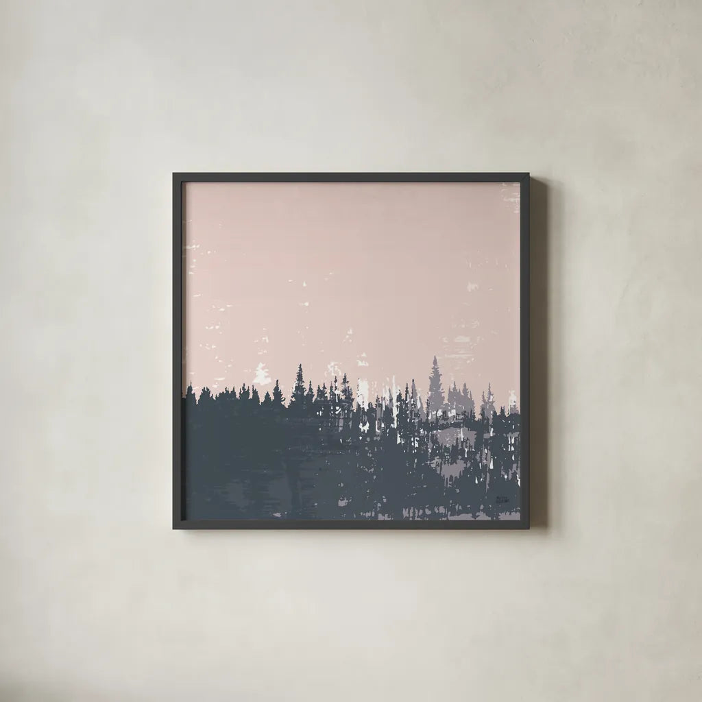 Evening Forest I by Melissa Averinos. Shown in a sleek black glass frame for a contemporary gallery look. Available as an archival giclee rolled canvas, fine art paper, or poster print. SKU 57291a.