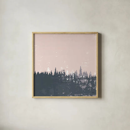 Evening Forest I by Melissa Averinos. Shown in a natural wood glass frame for a timeless modern aesthetic. Available as an archival giclee rolled canvas, fine art paper, or poster print. SKU 57291a.