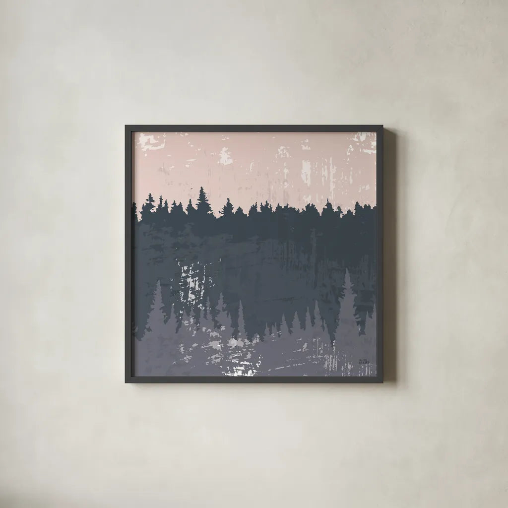 Evening Forest II by Melissa Averinos. Shown in a sleek black glass frame for a contemporary gallery look. Available as an archival giclee rolled canvas, fine art paper, or poster print. SKU 57292a.