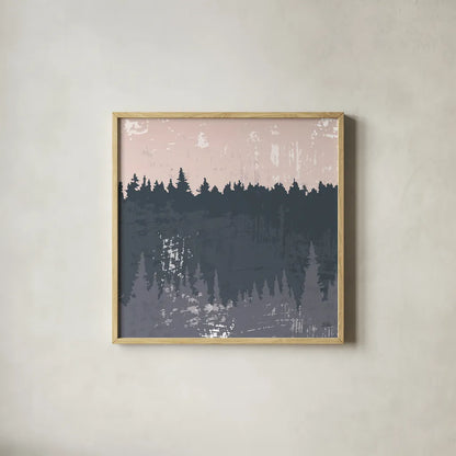 Evening Forest II by Melissa Averinos. Shown in a natural wood glass frame for a timeless modern aesthetic. Available as an archival giclee rolled canvas, fine art paper, or poster print. SKU 57292a.