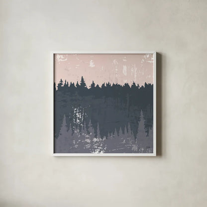 Evening Forest II by Melissa Averinos. Shown in a crisp white glass frame for a clean and minimalist style. Available as an archival giclee rolled canvas, fine art paper, or poster print. SKU 57292a.