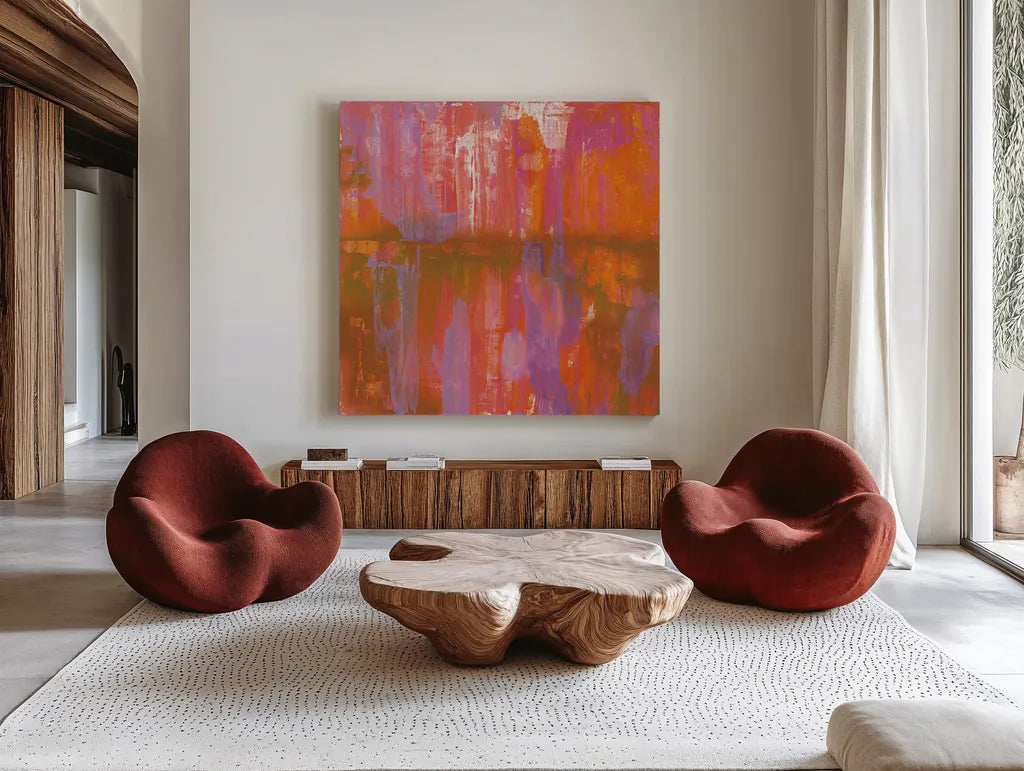 Fantasy Land by Melissa Averinos. Shown as extra-large giant wall art in a modern living room. Available as an archival giclee rolled canvas, fine art paper, or poster print. SKU 27614a.