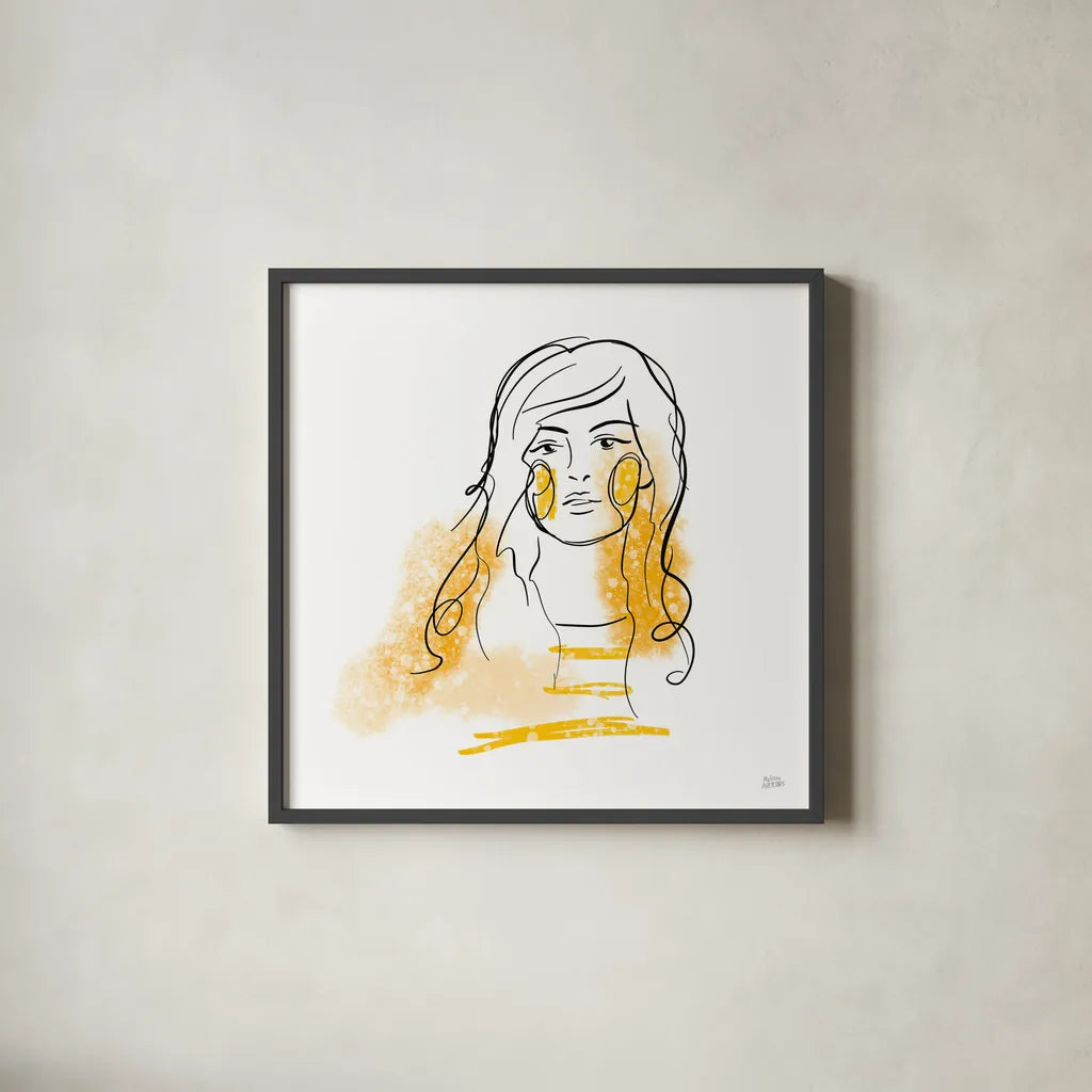 Feminine Ink I by Melissa Averinos. Shown in a sleek black glass frame for a contemporary gallery look. Available as an archival giclee rolled canvas, fine art paper, or poster print. SKU 64431a.