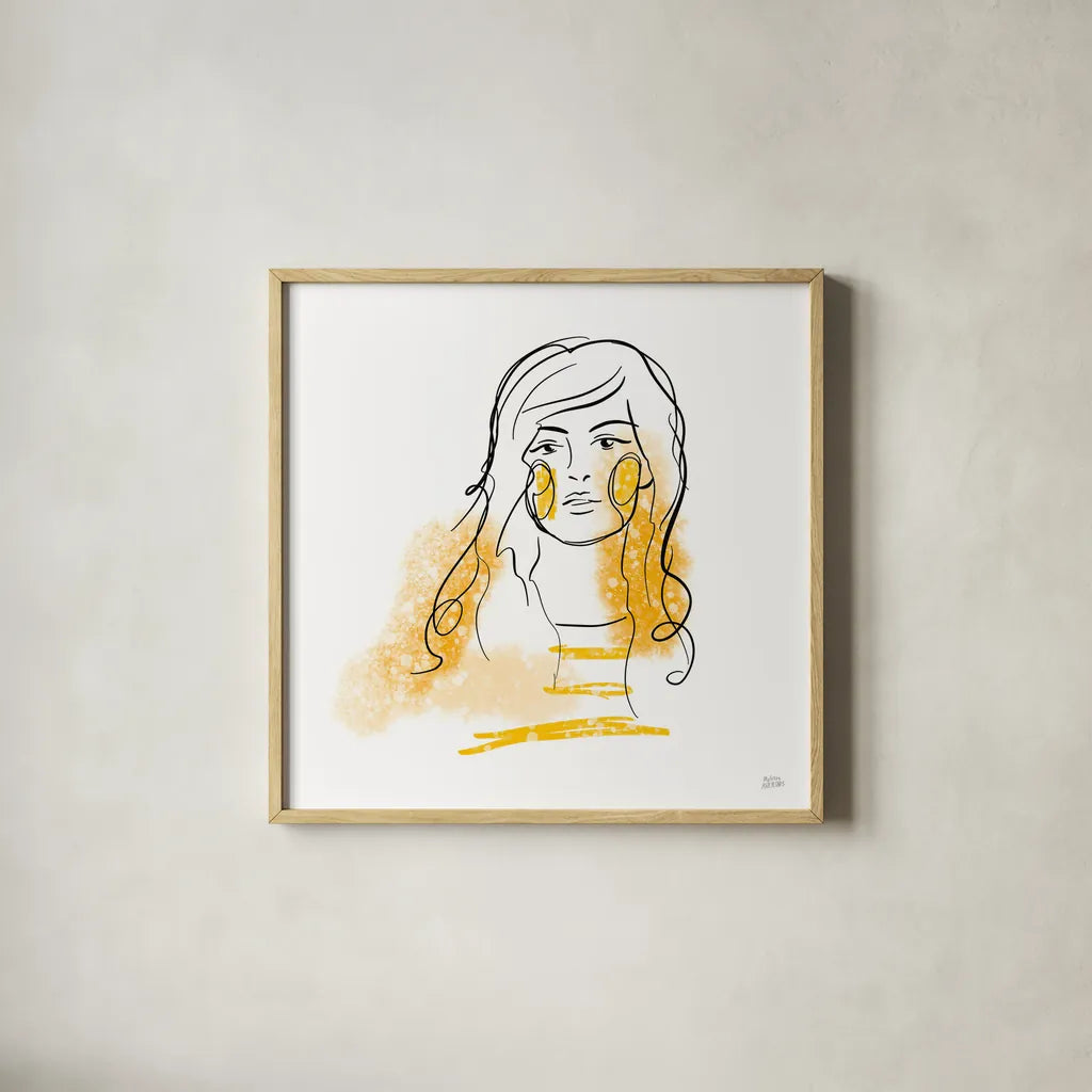 Feminine Ink I by Melissa Averinos. Shown in a natural wood glass frame for a timeless modern aesthetic. Available as an archival giclee rolled canvas, fine art paper, or poster print. SKU 64431a.