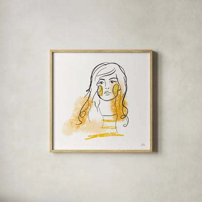Feminine Ink I by Melissa Averinos. Shown in a natural wood glass frame for a timeless modern aesthetic. Available as an archival giclee rolled canvas, fine art paper, or poster print. SKU 64431a.