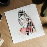Feminine Ink II by Melissa Averinos. Shown as a detailed flat fine art print, highlighting archival giclee quality. Available as an archival giclee rolled canvas, fine art paper, or poster print. SKU 64432a.