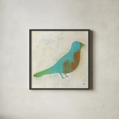 Flight Patterns Bird I by Melissa Averinos. Shown in a sleek black glass frame for a contemporary gallery look. Available as an archival giclee rolled canvas, fine art paper, or poster print. SKU 25940a.