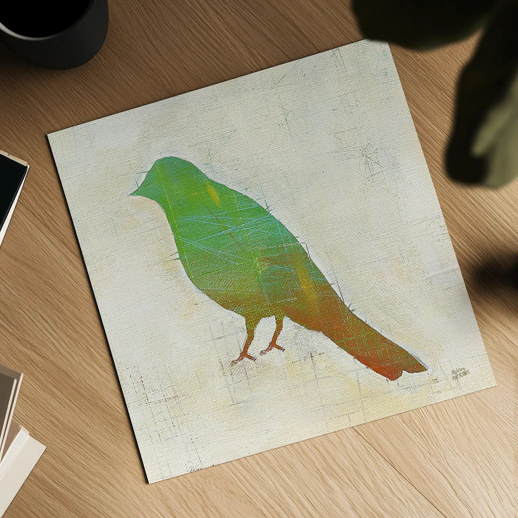 Flight Patterns Bird II by Melissa Averinos. Shown as a detailed flat fine art print, highlighting archival giclee quality. Available as an archival giclee rolled canvas, fine art paper, or poster print. SKU 25941a.