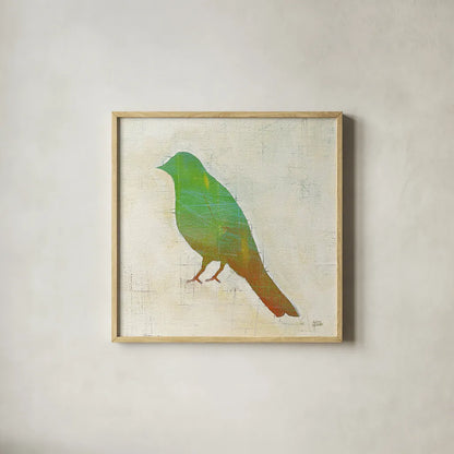 Flight Patterns Bird II by Melissa Averinos. Shown in a natural wood glass frame for a timeless modern aesthetic. Available as an archival giclee rolled canvas, fine art paper, or poster print. SKU 25941a.