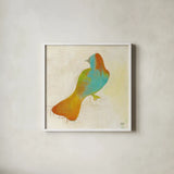 Flight Patterns Bird IV by Melissa Averinos. Shown in a crisp white glass frame for a clean and minimalist style. Available as an archival giclee rolled canvas, fine art paper, or poster print. SKU 25943a.