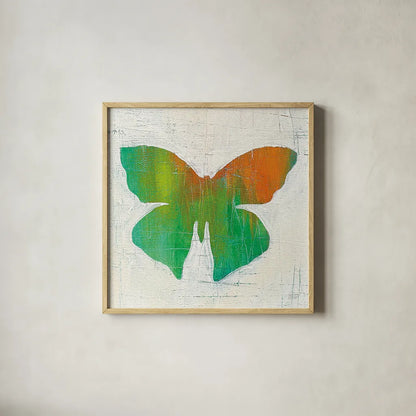 Flight Patterns Butterfly III by Melissa Averinos. Shown in a natural wood glass frame for a timeless modern aesthetic. Available as an archival giclee rolled canvas, fine art paper, or poster print. SKU 25938a.