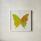 Flight Patterns Butterfly IV by Melissa Averinos. Shown in a crisp white glass frame for a clean and minimalist style. Available as an archival giclee rolled canvas, fine art paper, or poster print. SKU 25939a.