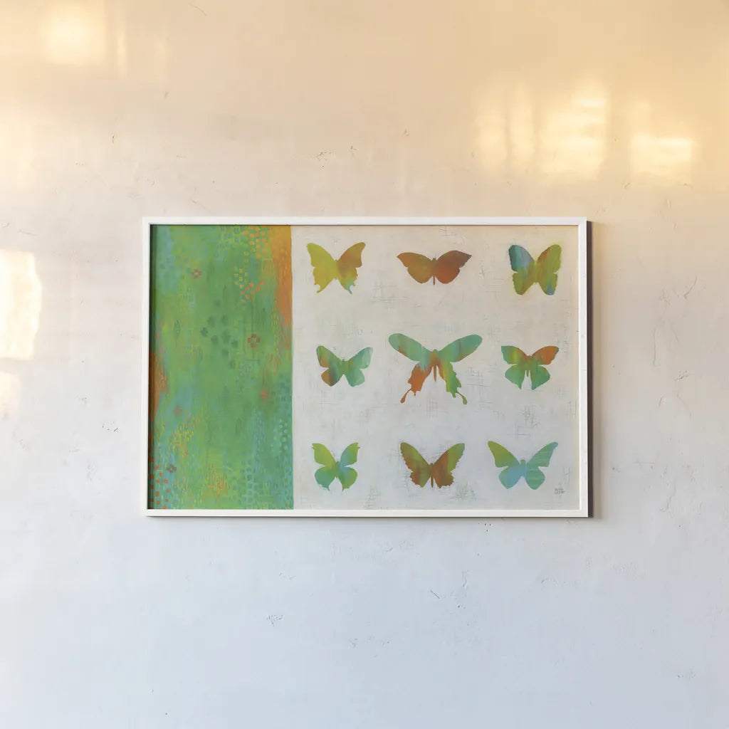 Flight Patterns II by Melissa Averinos. shown as a paper print in a white frame. Available as a archival giclee rolled canvas, fine art paper, or poster print. SKU 25661i.