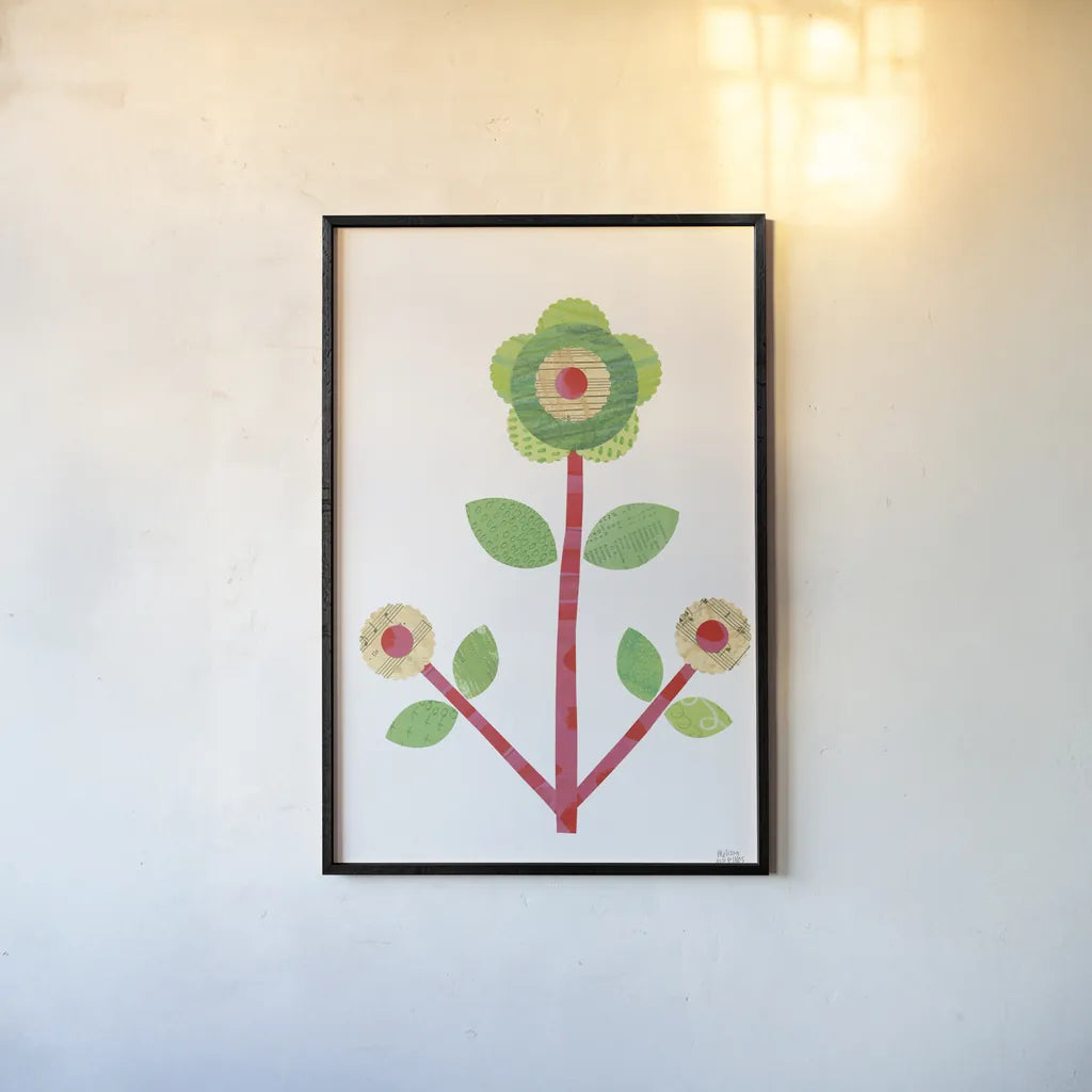 Flower Power I by Melissa Averinos. shown as a paper print in a black flame. Available as a archival giclee rolled canvas, fine art paper, or poster print. SKU 34028h.