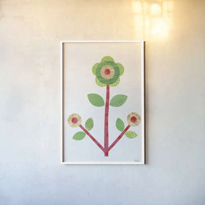 Flower Power I by Melissa Averinos. shown as a paper print in a white frame. Available as a archival giclee rolled canvas, fine art paper, or poster print. SKU 34028h.