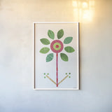 Flower Power II by Melissa Averinos. shown as a paper print in a white frame. Available as a archival giclee rolled canvas, fine art paper, or poster print. SKU 34029h.