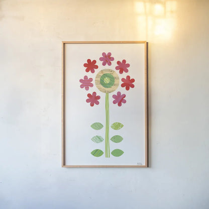 Flower Power III by Melissa Averinos. shown as a paper print in a natural frame. Available as a archival giclee rolled canvas, fine art paper, or poster print. SKU 34030h.