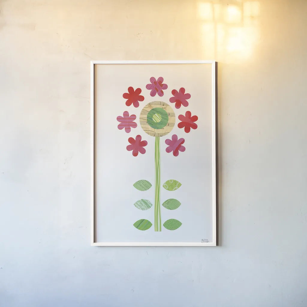 Flower Power III by Melissa Averinos. shown as a paper print in a white frame. Available as a archival giclee rolled canvas, fine art paper, or poster print. SKU 34030h.